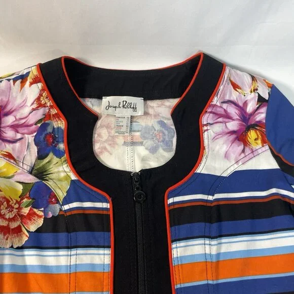 Joseph Ribkoff Floral & Stripe Zip Jacket – Size 10 (CAN/USA) - Picture 3 of 15
